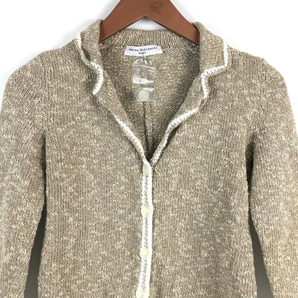 Amina Rubinacci Napoli Sweater 40 Tan Linen Made in Italy Cardigan Size Small - Picture 6 of 10